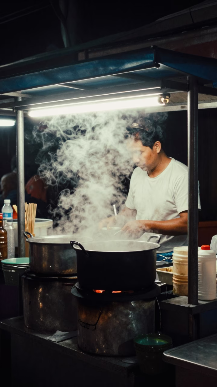 Food Stall in Chiang Mai at Midnight Light in in Chiang Mai, Thailand