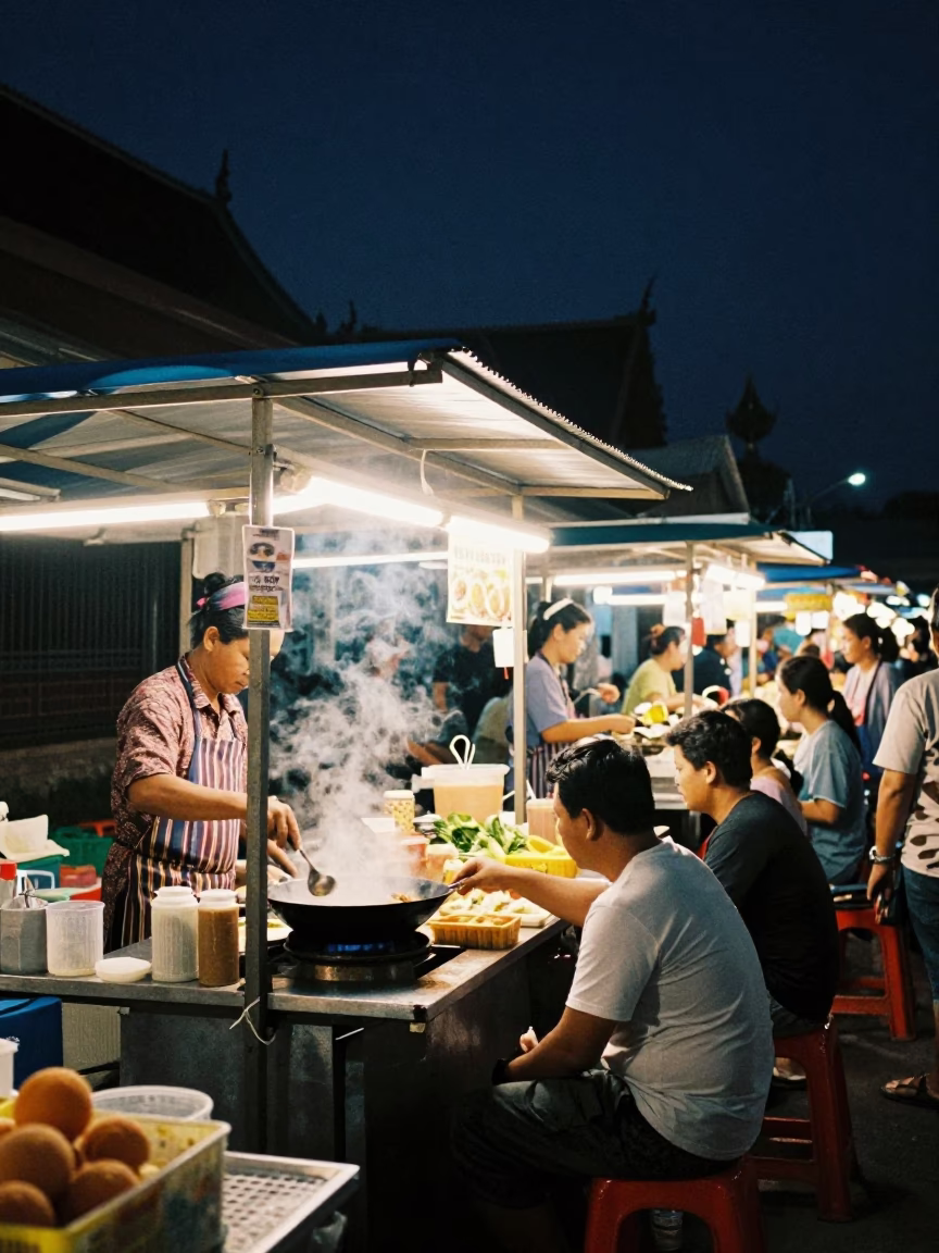 Food Stall in Chiang Mai at The Deepest Night Sky Light in in Chiang Mai, Thailand
