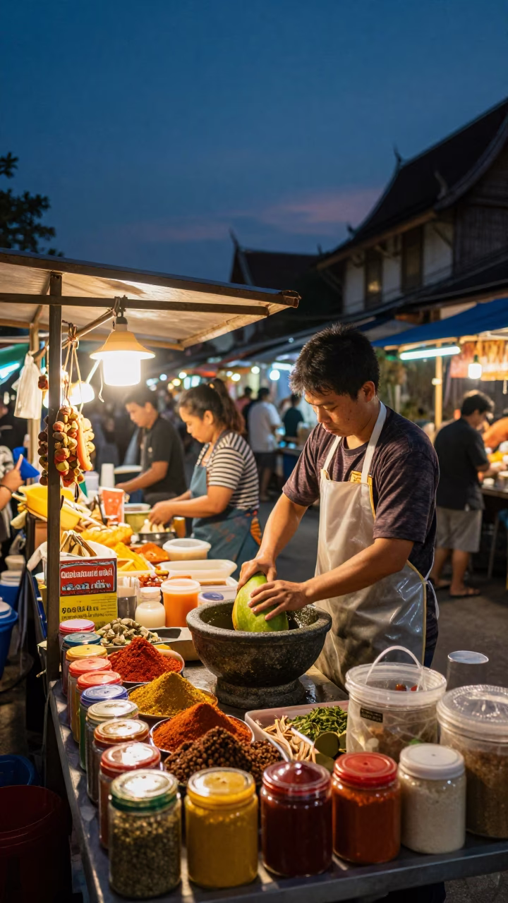Food Stall in Chiang Mai at Twilight in in Chiang Mai, Thailand