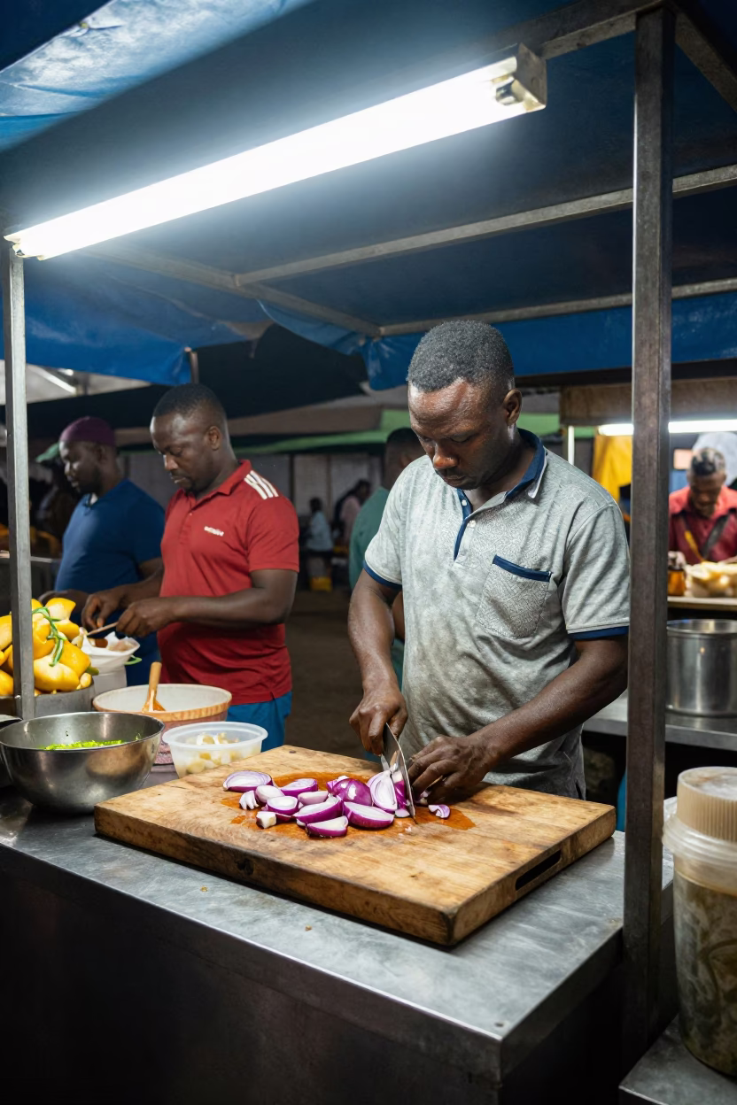 Food Stall in Dakar at Late At Night Light in in Dakar, Senegal