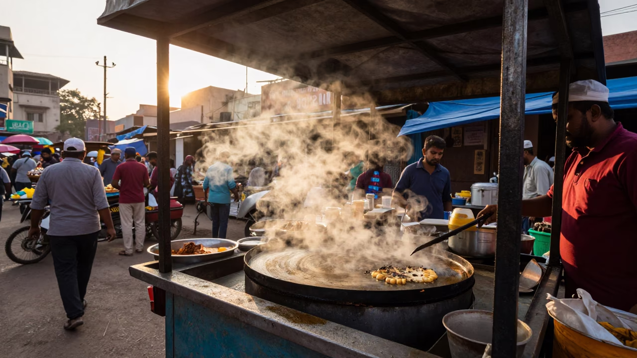 Food Stall in Delhi at Golden Hour in in Delhi, India