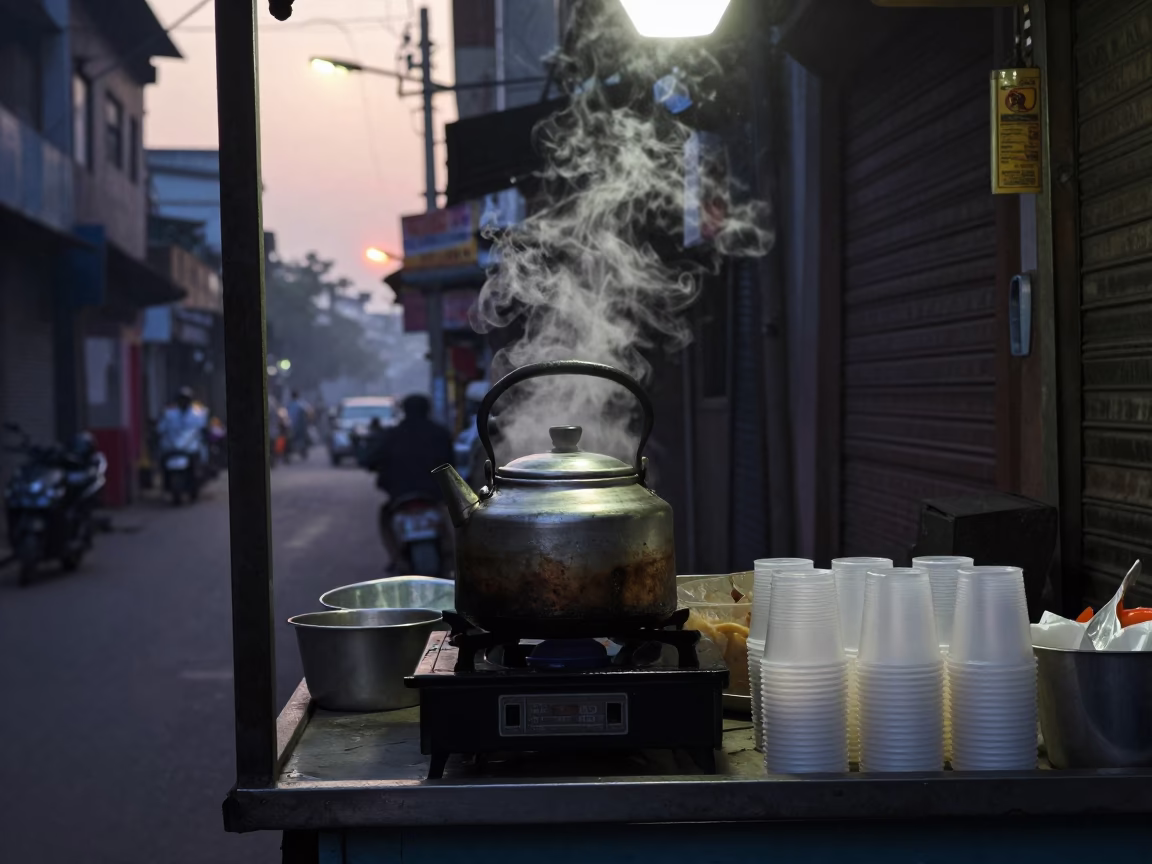 Food Stall in Delhi at Sunrise Light in in Delhi, India