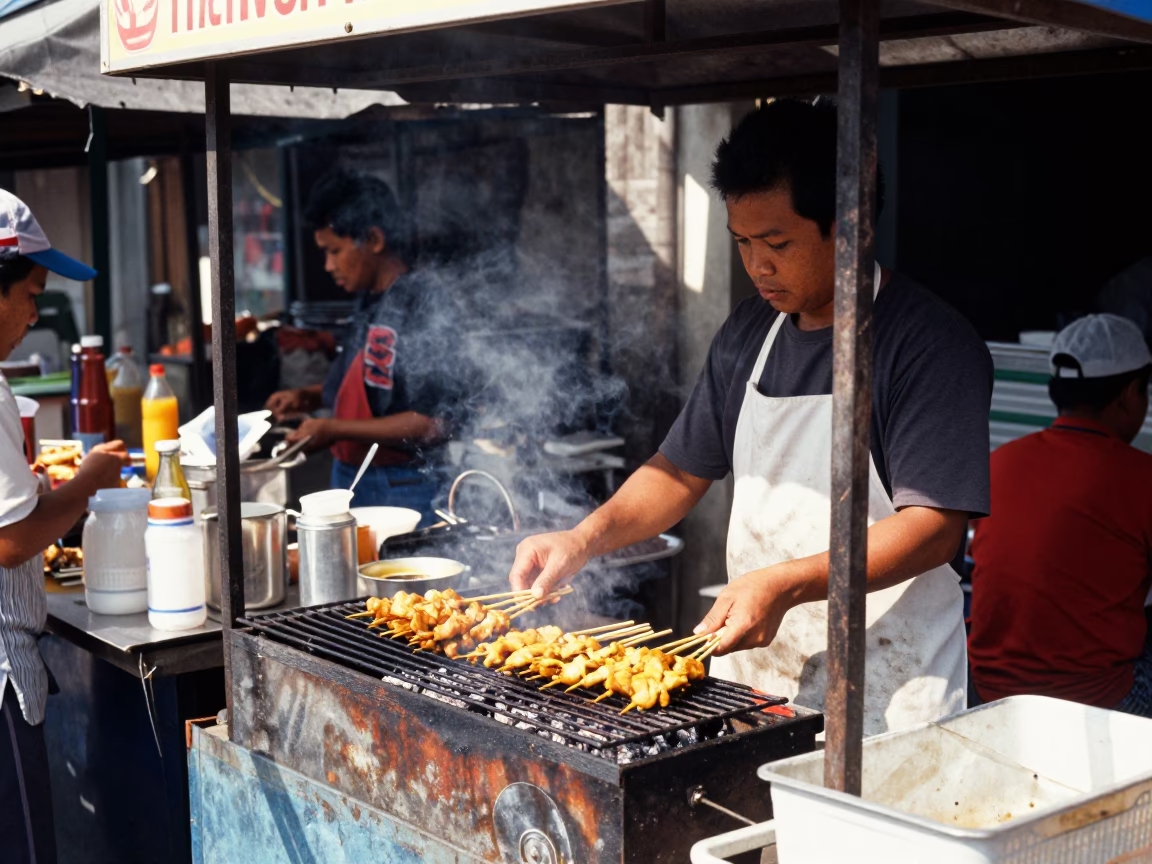 Food Stall in Denpasar at The Flat Glare Of Noon Light in in Denpasar, Indonesia