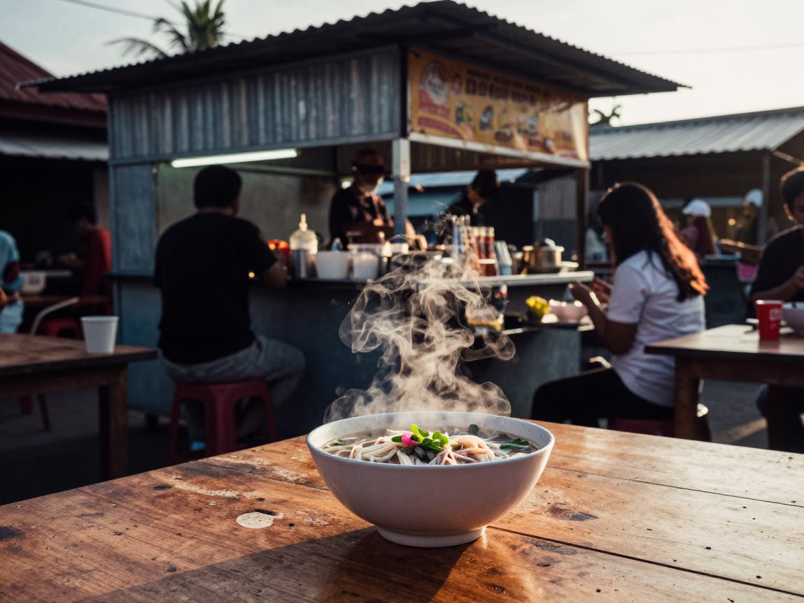 Food Stall in Denpasar at The Late Afternoon Light in in Denpasar, Indonesia