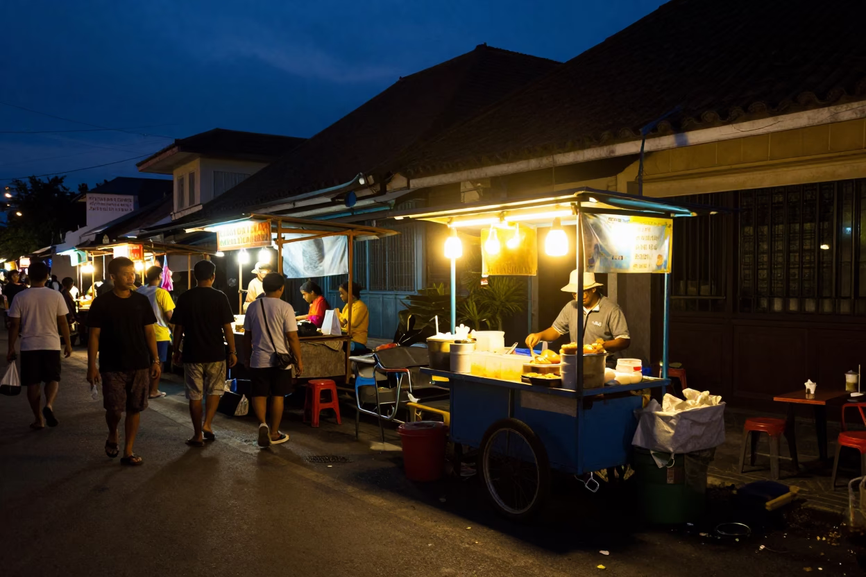 Food Stall in Denpasar at The Predawn Darkness Light in in Denpasar, Indonesia