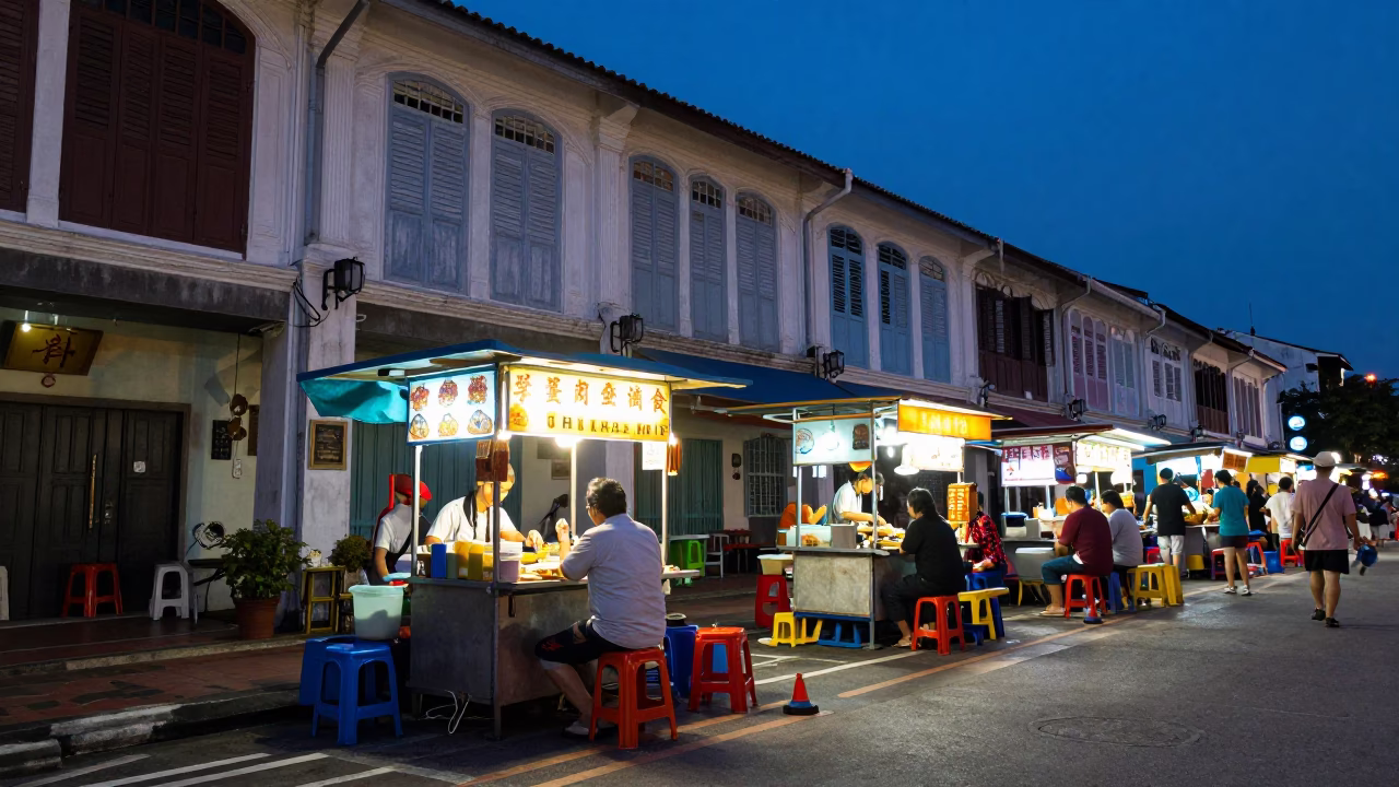 Food Stall in George Town at The Last Blue Light Of Evening in in George Town, Malaysia