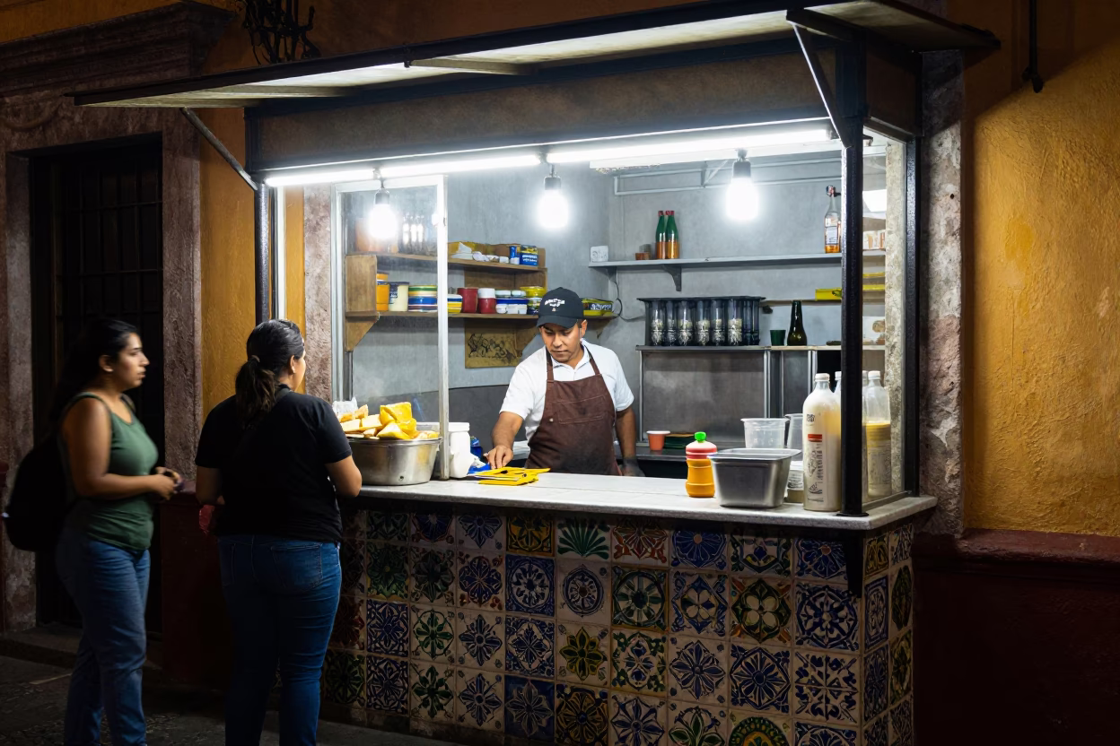Food Stall in Guadalajara at Late At Night Light in in Guadalajara, Mexico