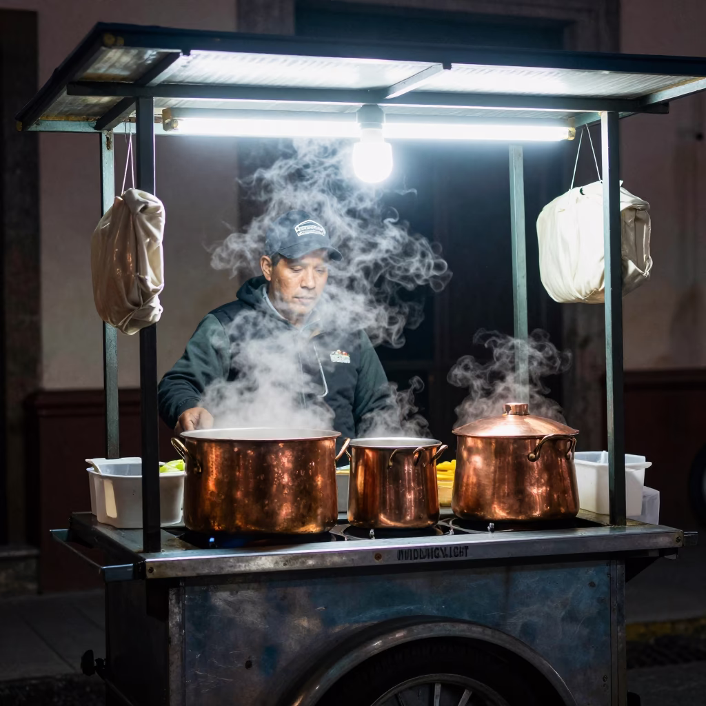 Food Stall in Guadalajara at Midnight Light in in Guadalajara, Mexico