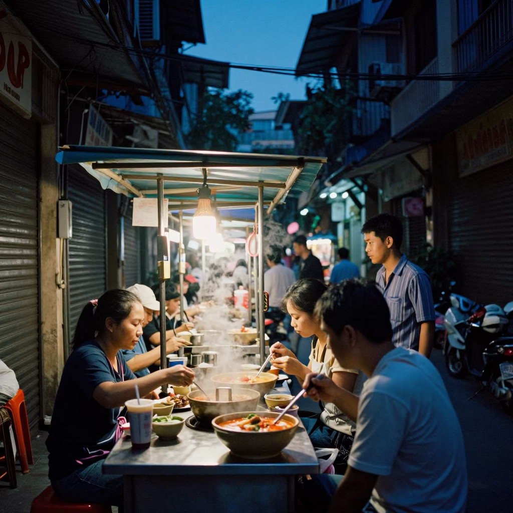 Food Stall in Hanoi at Blue Hour in in Hanoi, Vietnam