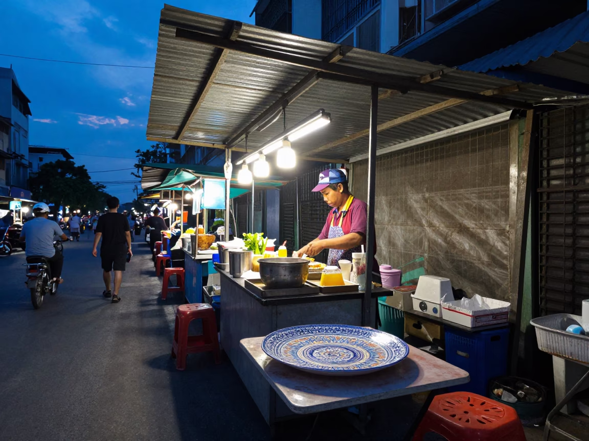 Food Stall in Ho Chi Minh City at Blue Hour in in Ho Chi Minh City, Vietnam