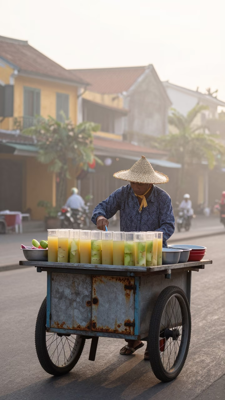 Food Stall in Hoi An at First Light Of Dawn in in Hoi An, Vietnam