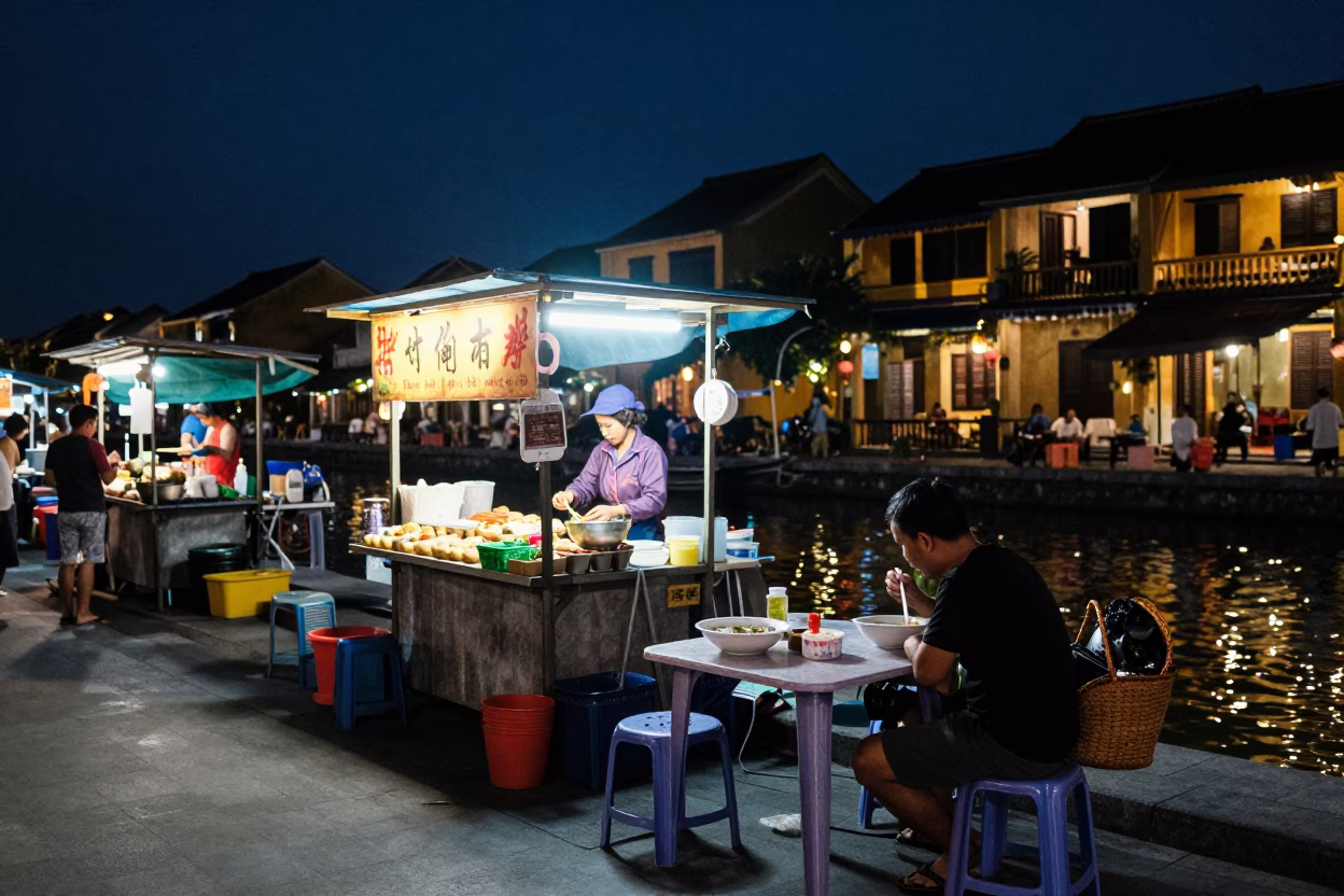 Food Stall in Hoi An at The Deepest Night Sky Light in in Hoi An, Vietnam