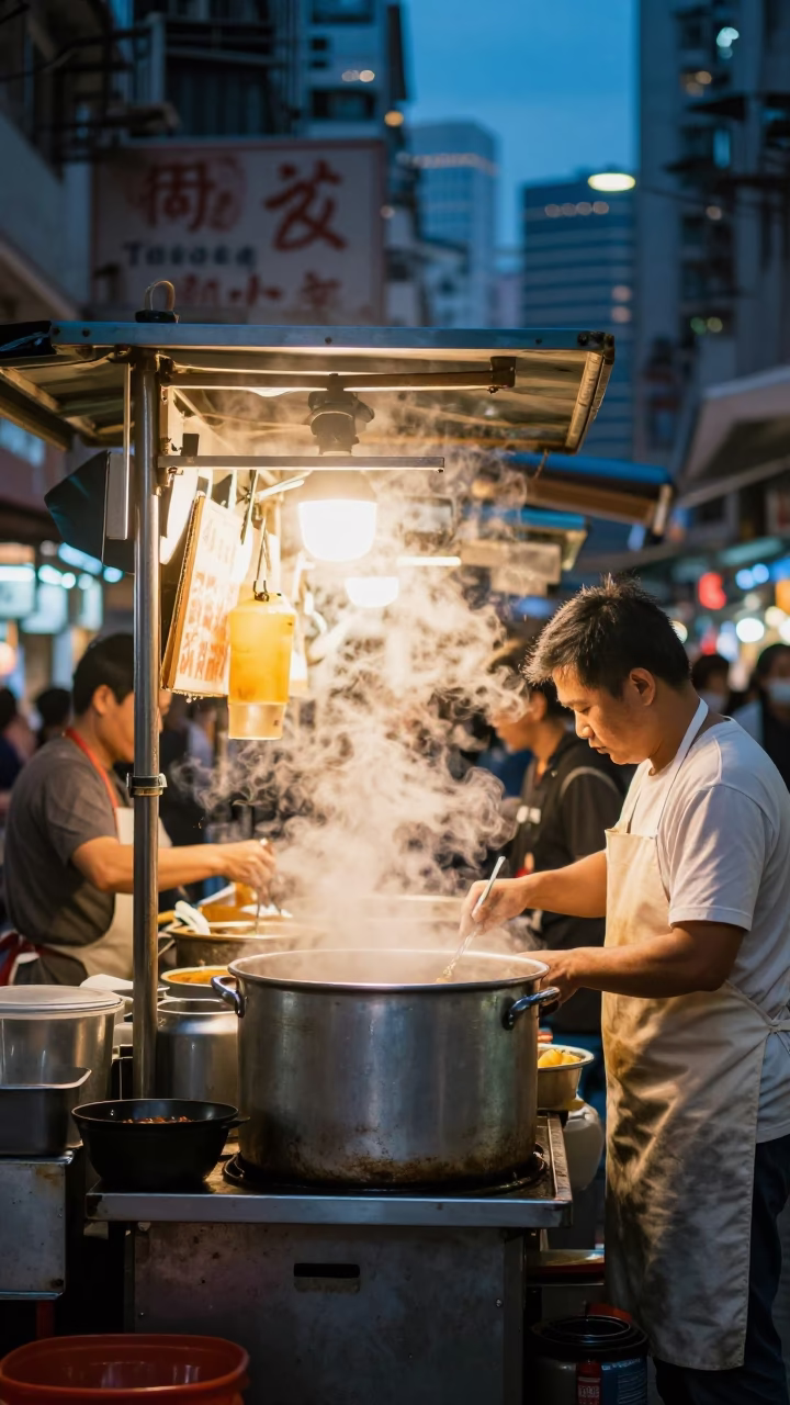 Food Stall in Hong Kong at Blue Hour in in Hong Kong, Hong Kong