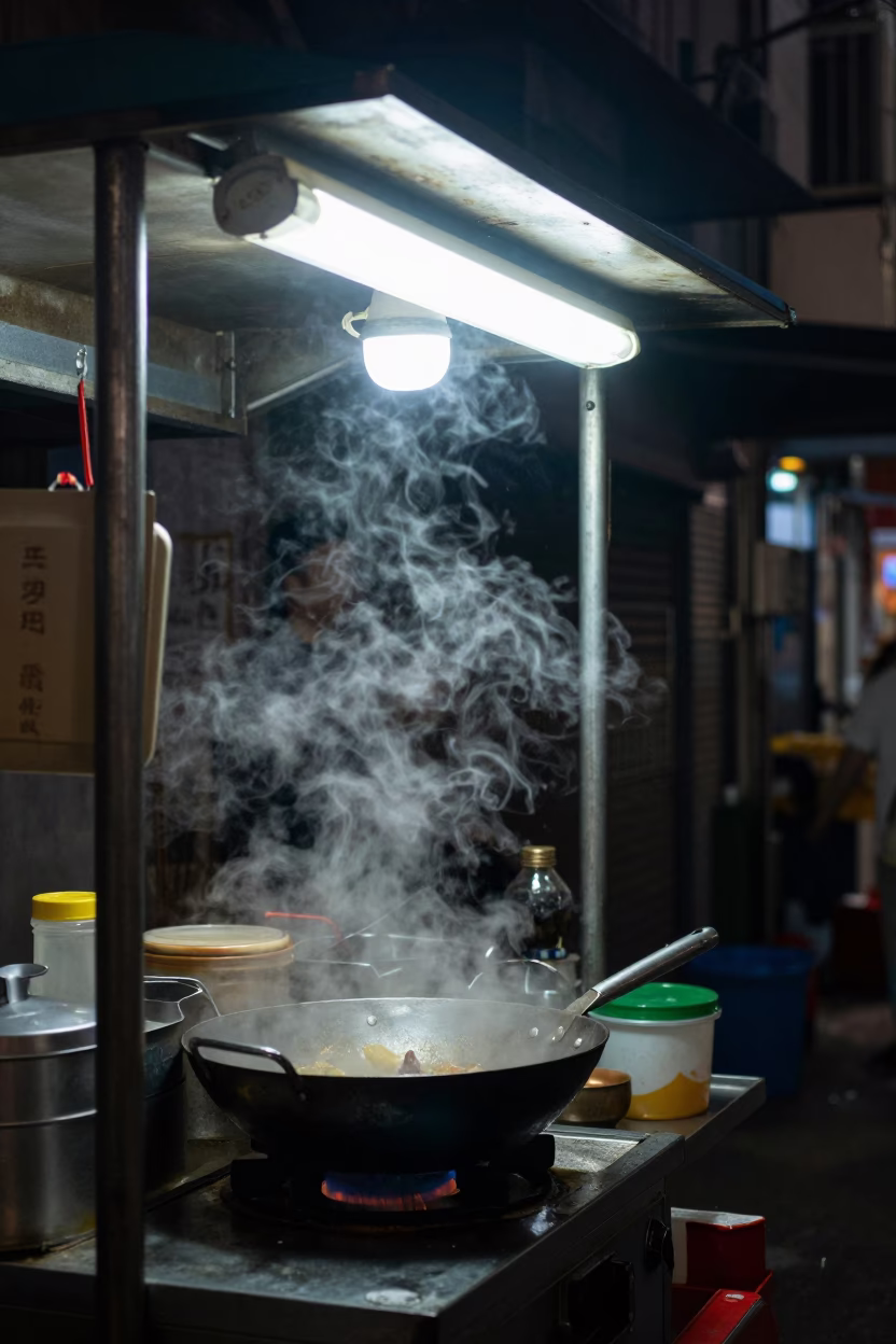 Food Stall in Hong Kong at Deep In The Night Light in in Hong Kong, Hong Kong