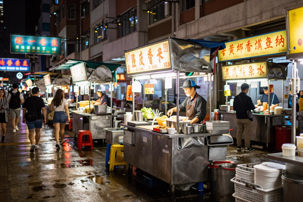Food Stall in Hong Kong at Late At Night Light in in Hong Kong, Hong Kong