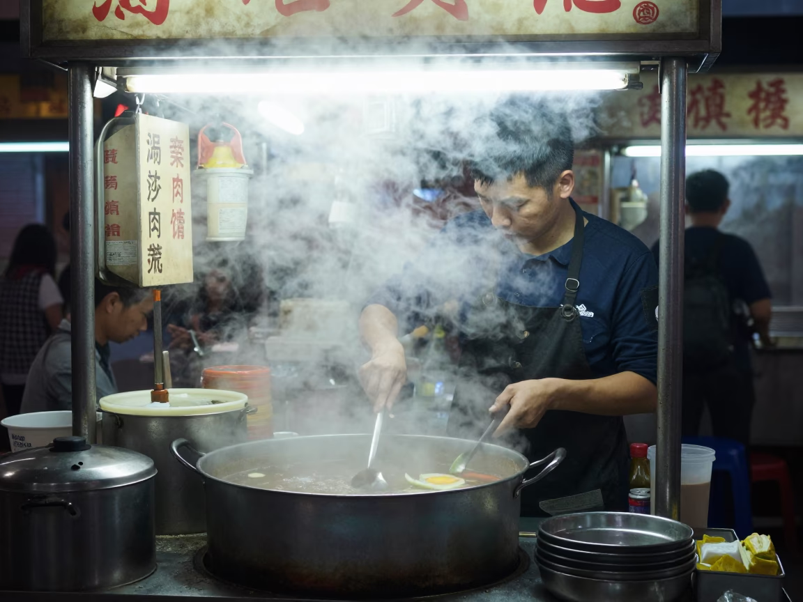 Food Stall in Hong Kong at Sunrise Light in in Hong Kong, Hong Kong