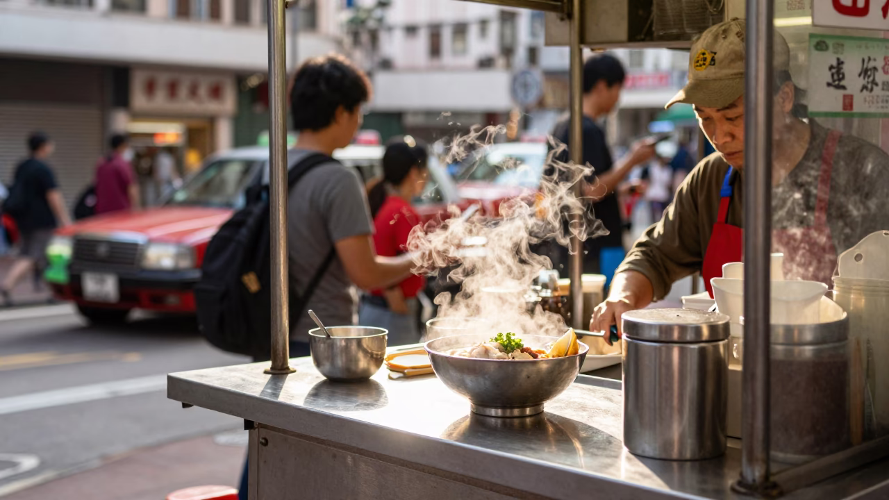 Food Stall in Hong Kong at The Early Afternoon Light in in Hong Kong, Hong Kong