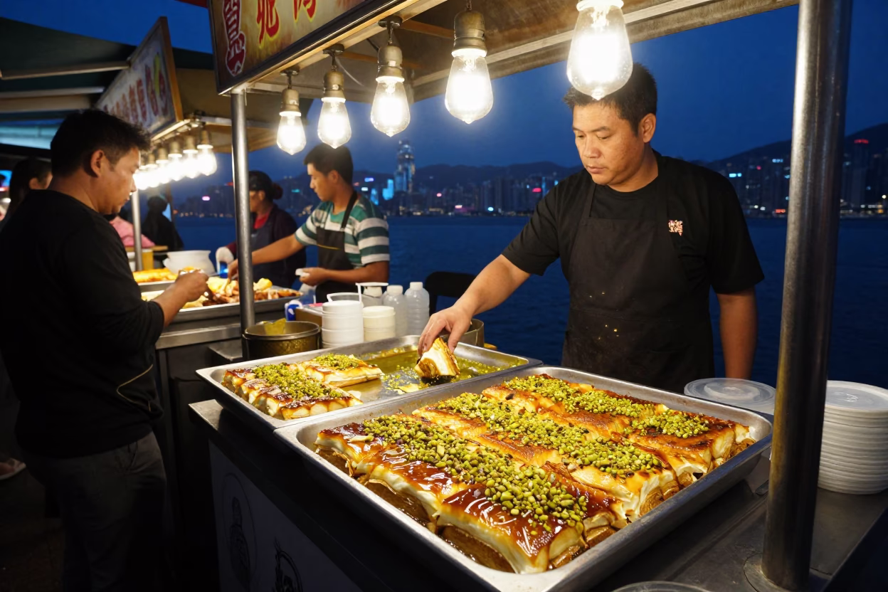 Food Stall in Hong Kong at Twilight in in Hong Kong, Hong Kong