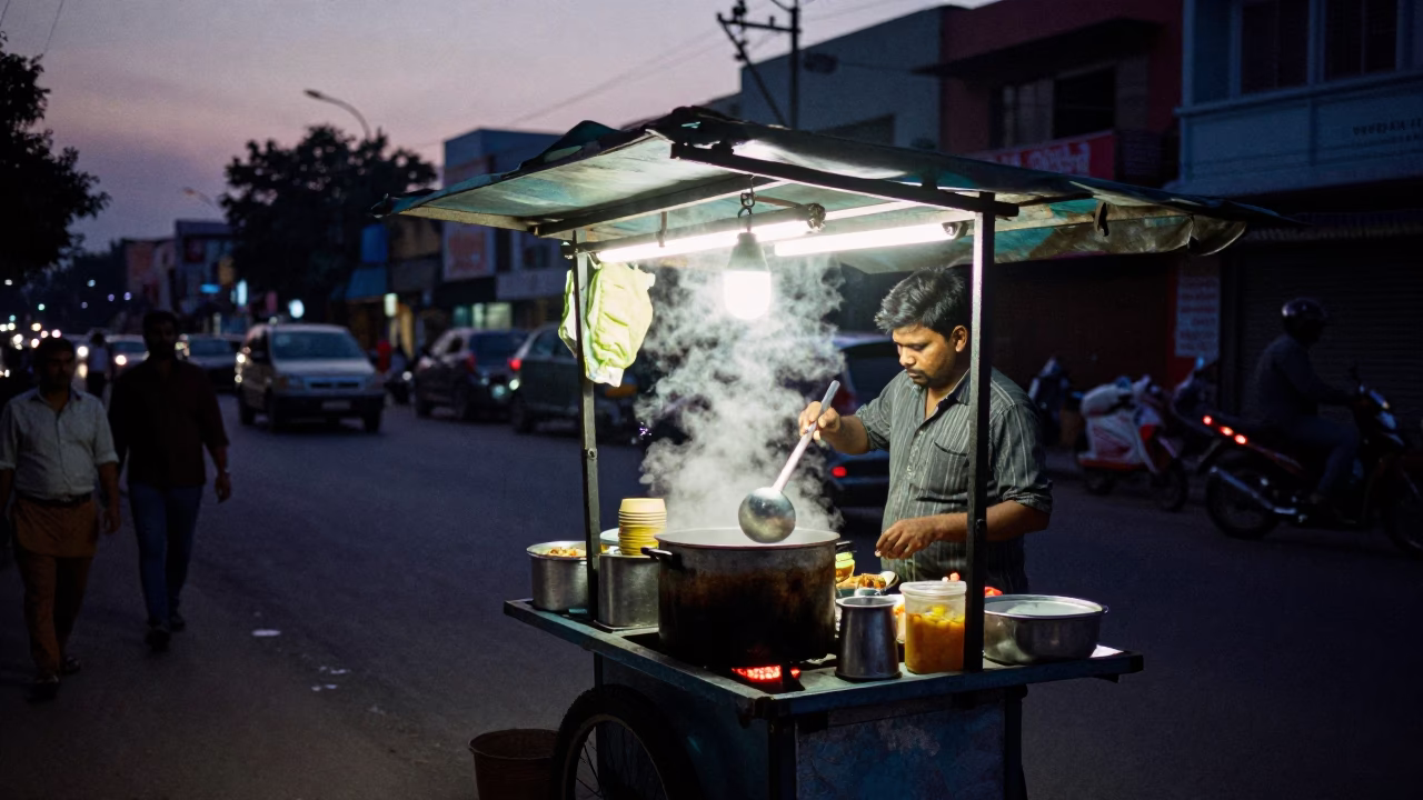 Food Stall in Hyderabad at Indigo Twilight After Sunset in in Hyderabad, India