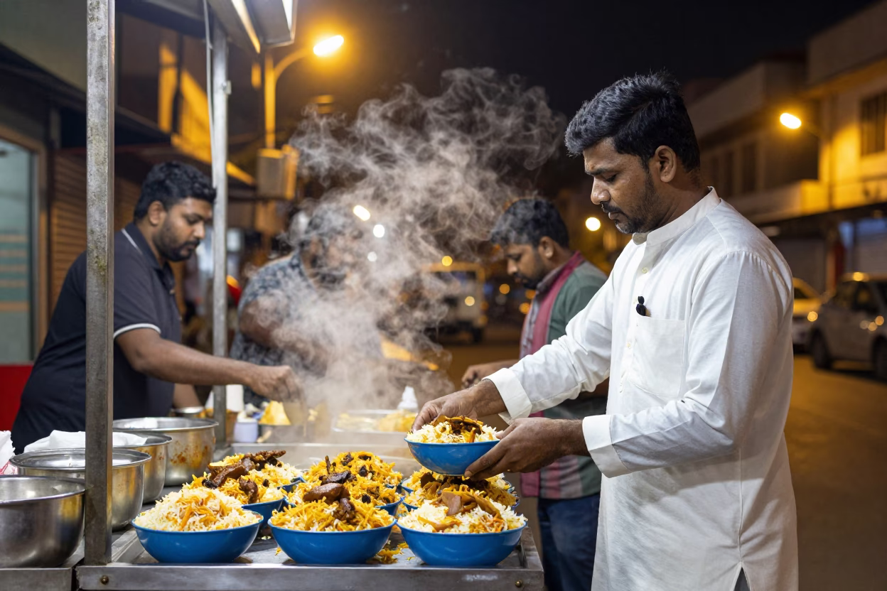 Food Stall in Hyderabad at Midnight Light in in Hyderabad, India