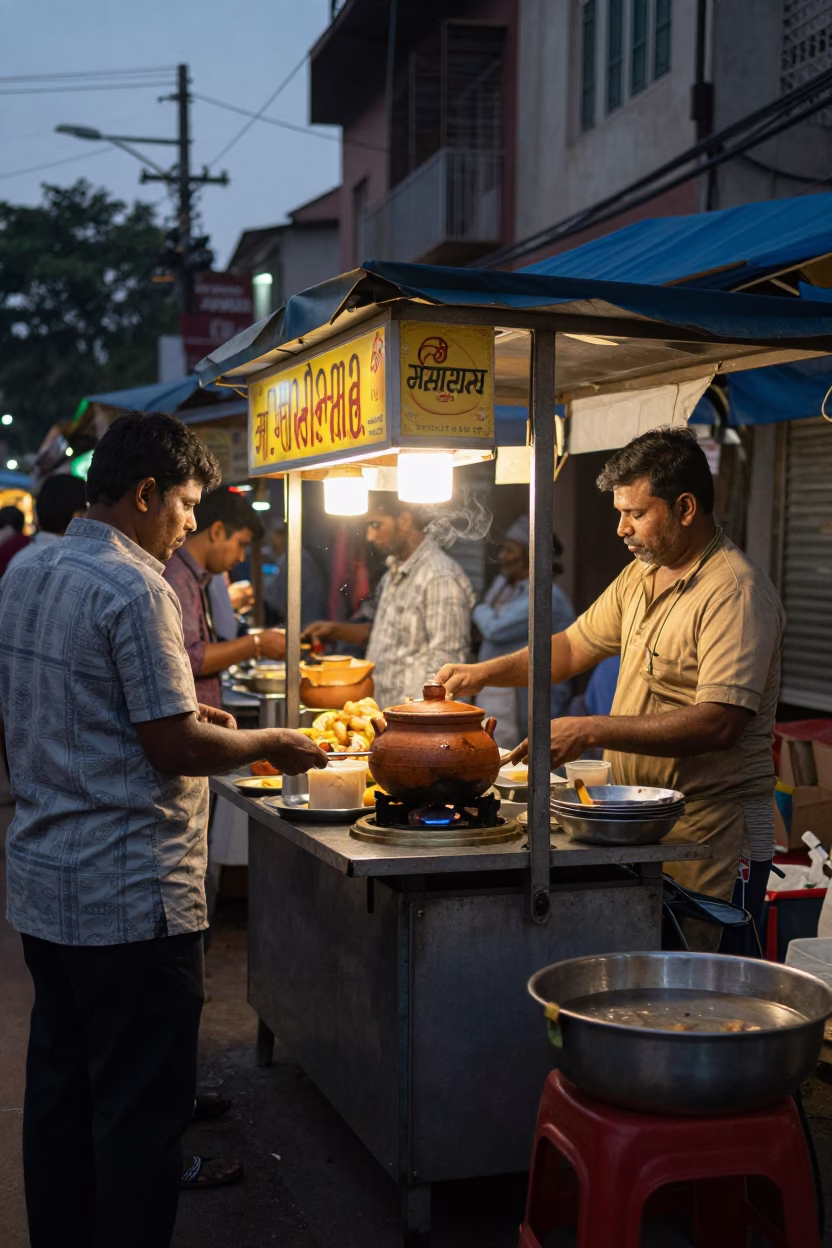 Food Stall in Hyderabad at The Early Evening Light in in Hyderabad, India