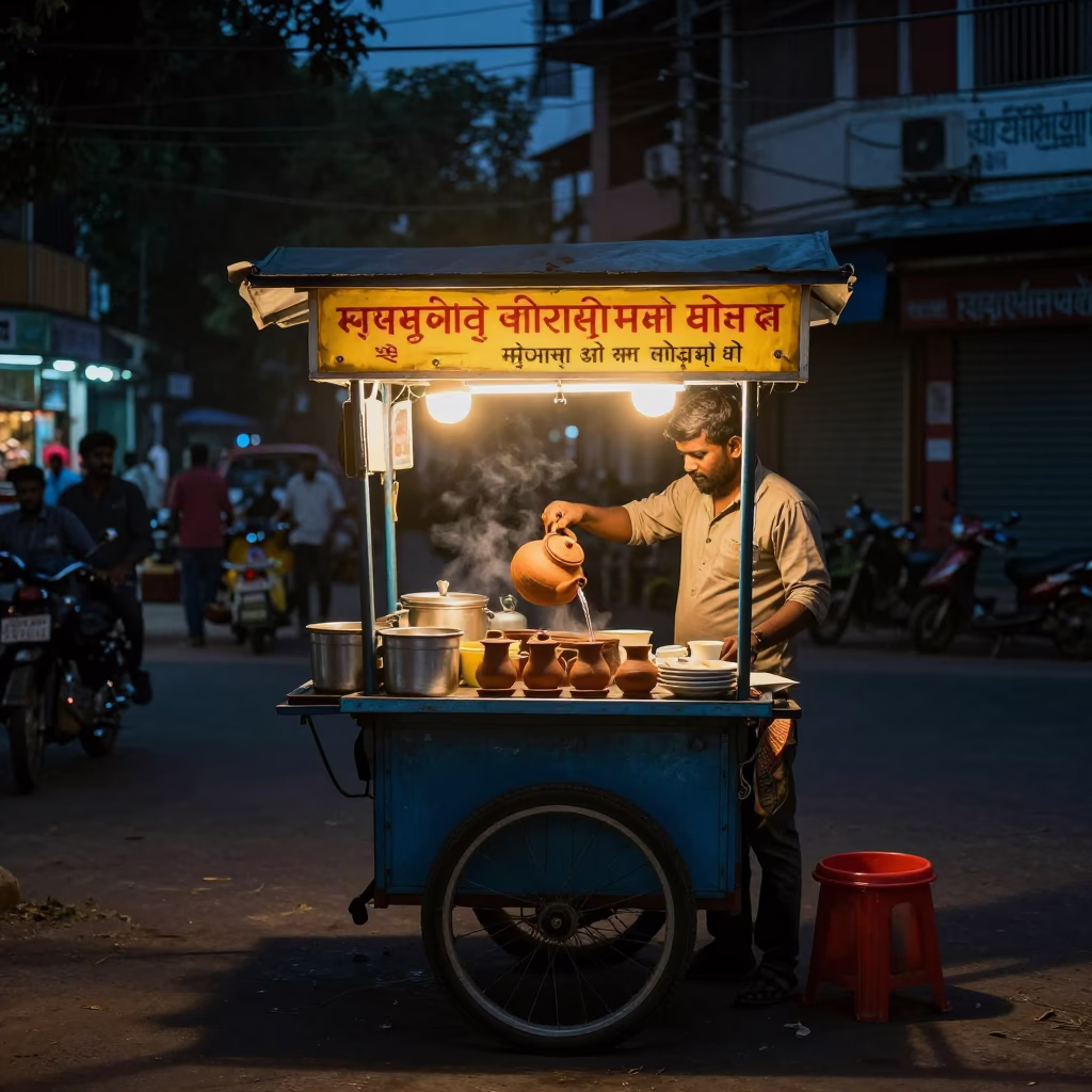 Food Stall in Hyderabad at The Predawn Darkness Light in in Hyderabad, India
