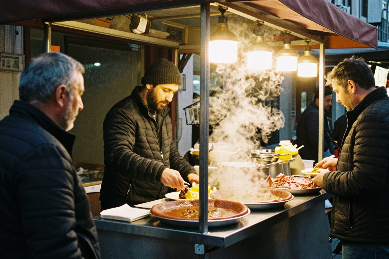 Food Stall in Istanbul at Honeyed Evening Light in in Istanbul, Turkey
