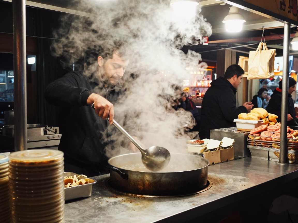 Food Stall in Izmir at Late At Night Light in in Izmir, Turkey