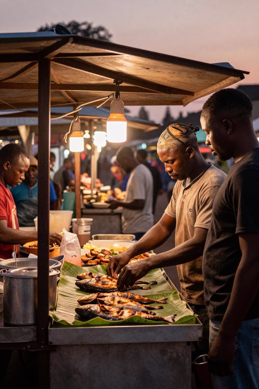 Food Stall in Johannesburg at Copper-toned Light Before Dusk in in Johannesburg, South Africa