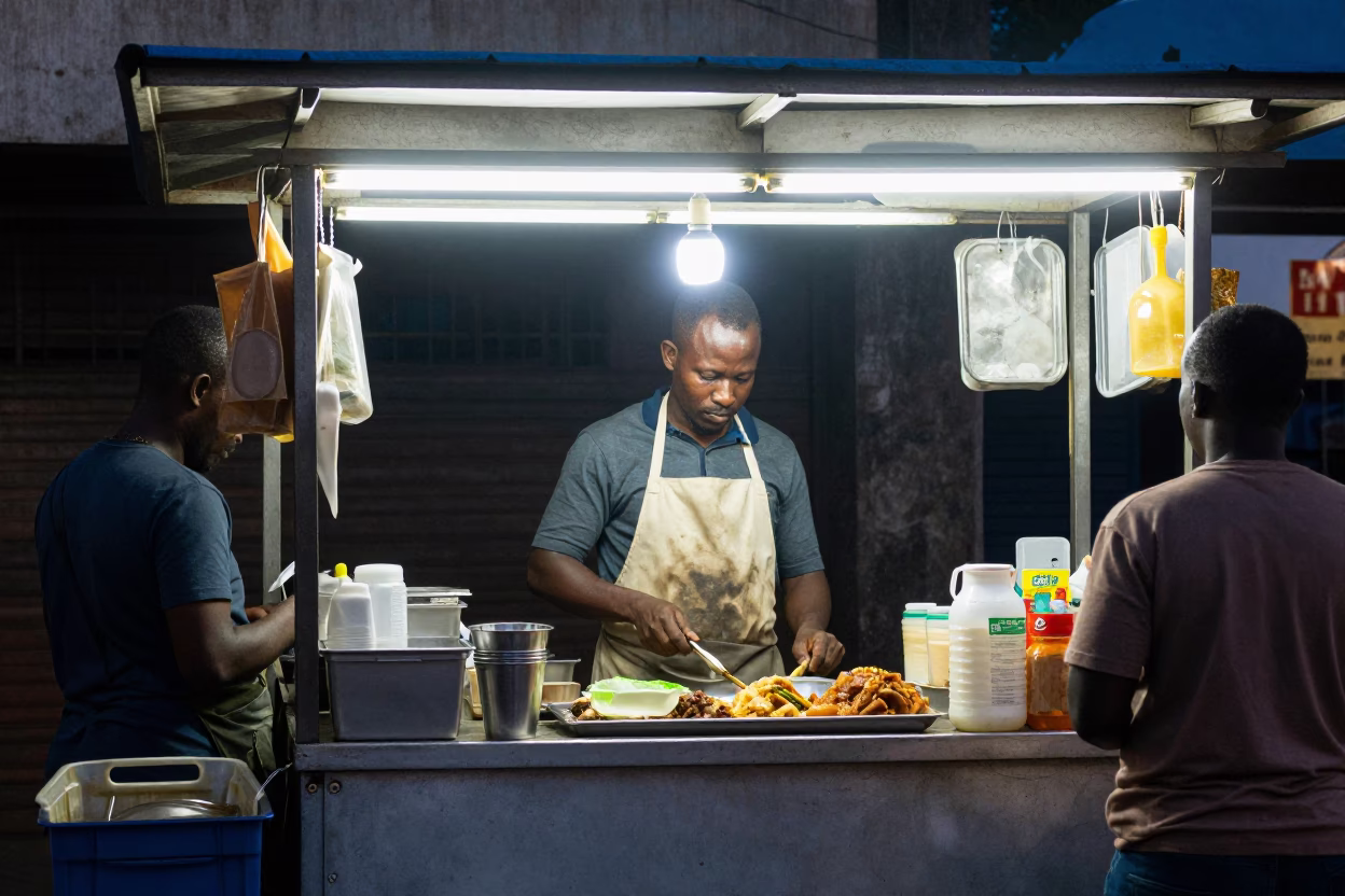 Food Stall in Johannesburg at Deep In The Night Light in in Johannesburg, South Africa