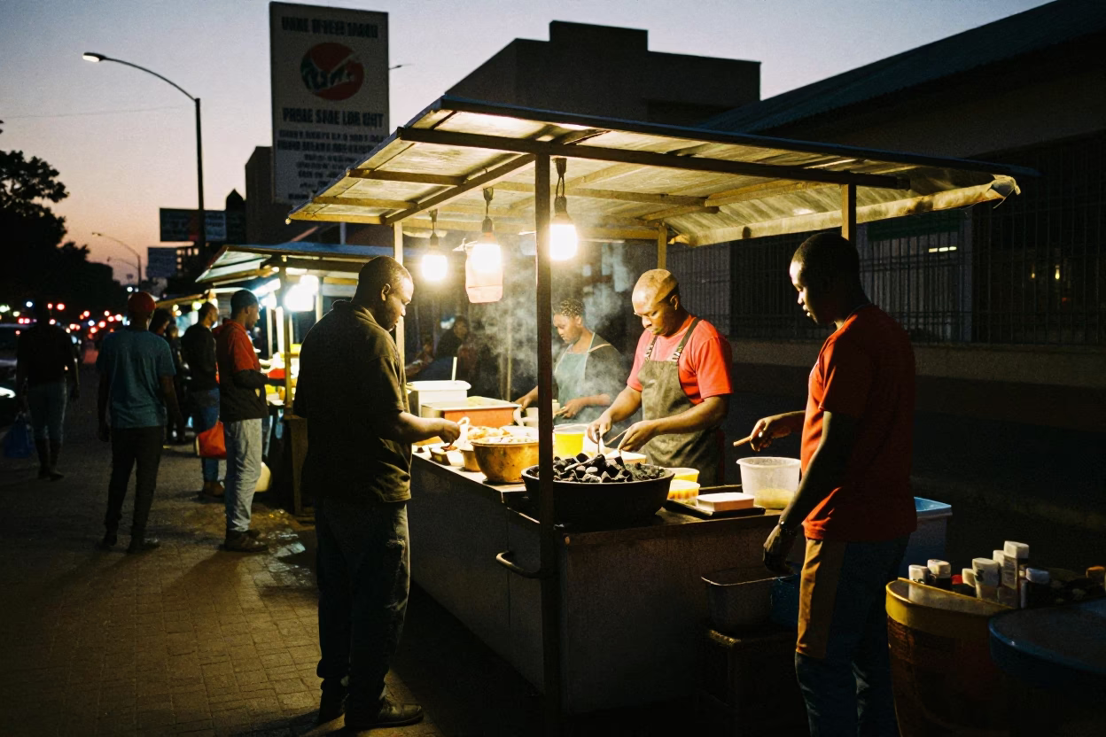 Food Stall in Johannesburg at The Predawn Darkness Light in in Johannesburg, South Africa