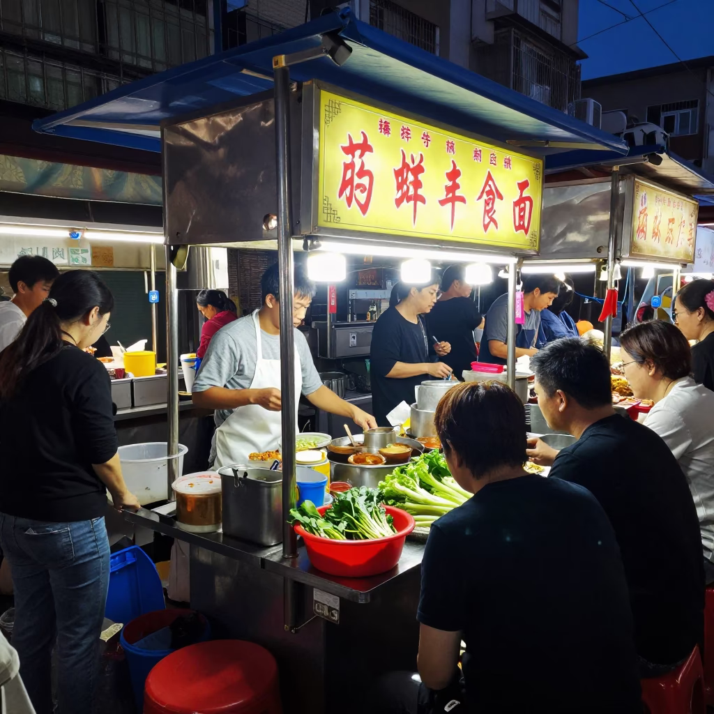 Food Stall in Kaohsiung at Midnight Light in in Kaohsiung, Taiwan
