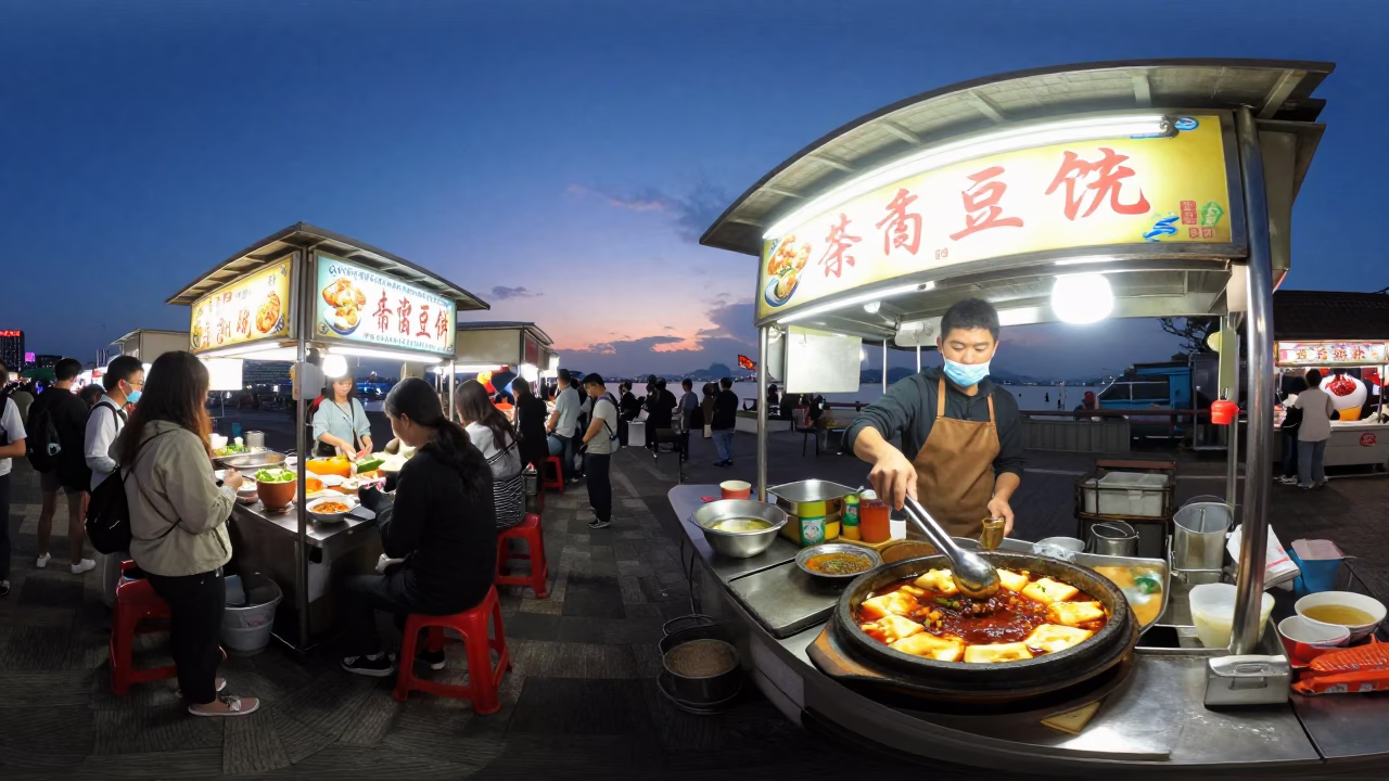 Food Stall in Kaohsiung at Nautical Dawn Light in in Kaohsiung, Taiwan