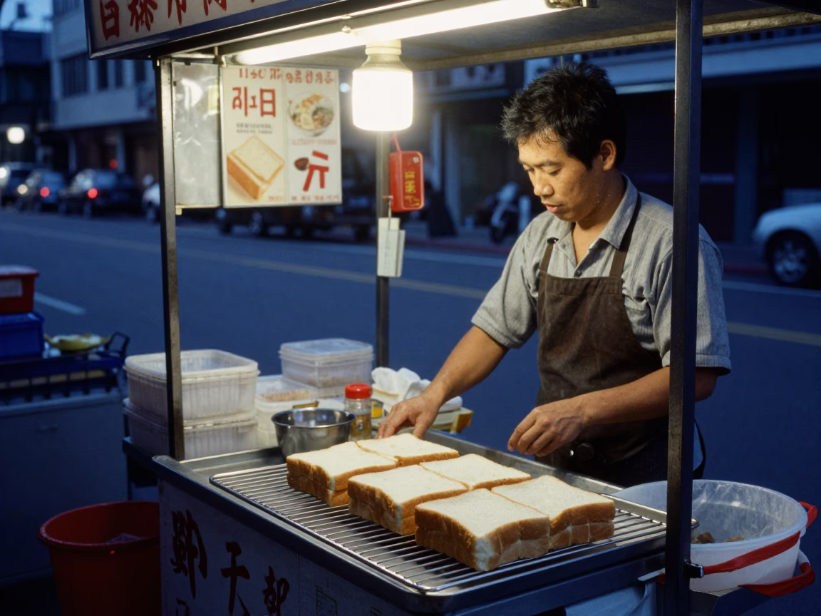 Food Stall in Kaohsiung at The Still Hours Before Dawn Light in in Kaohsiung, Taiwan