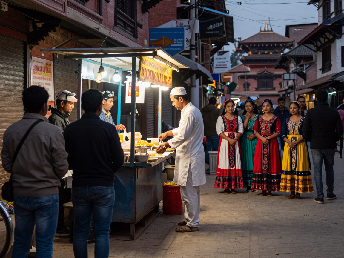 Food Stall in Kathmandu at Midnight Light in in Kathmandu, Nepal