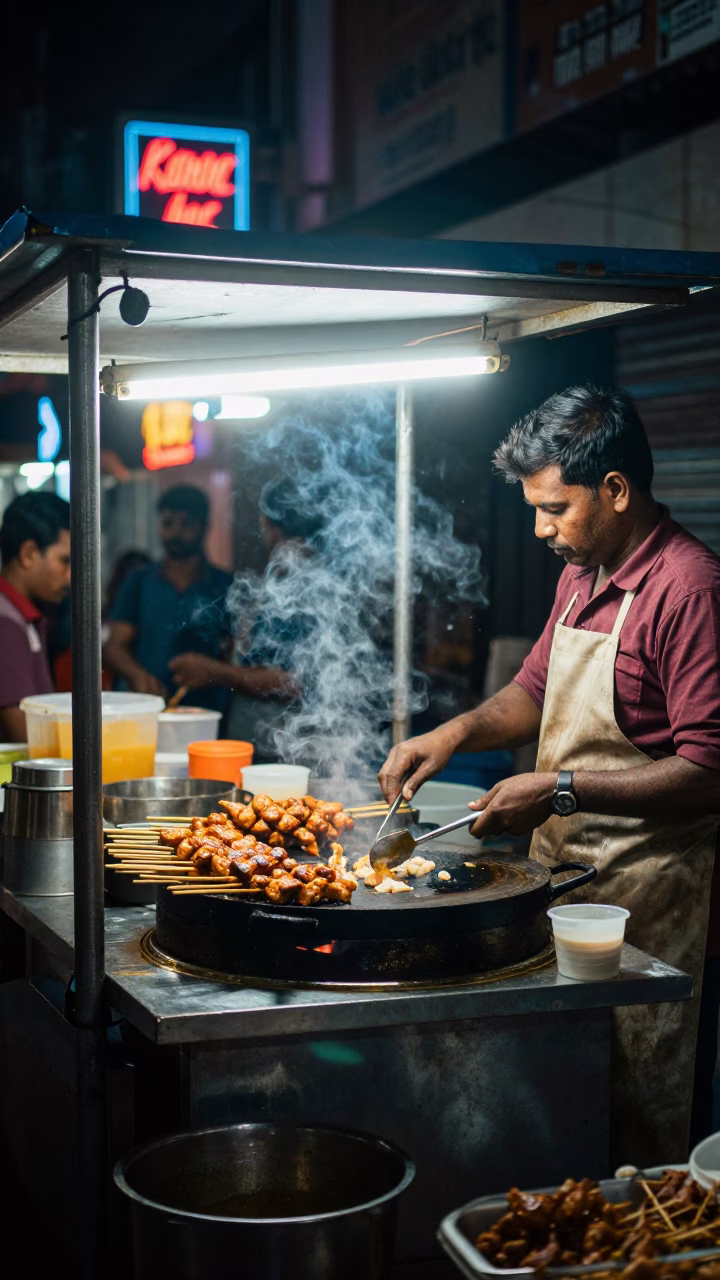 Food Stall in Kochi at Late At Night Light in in Kochi, India