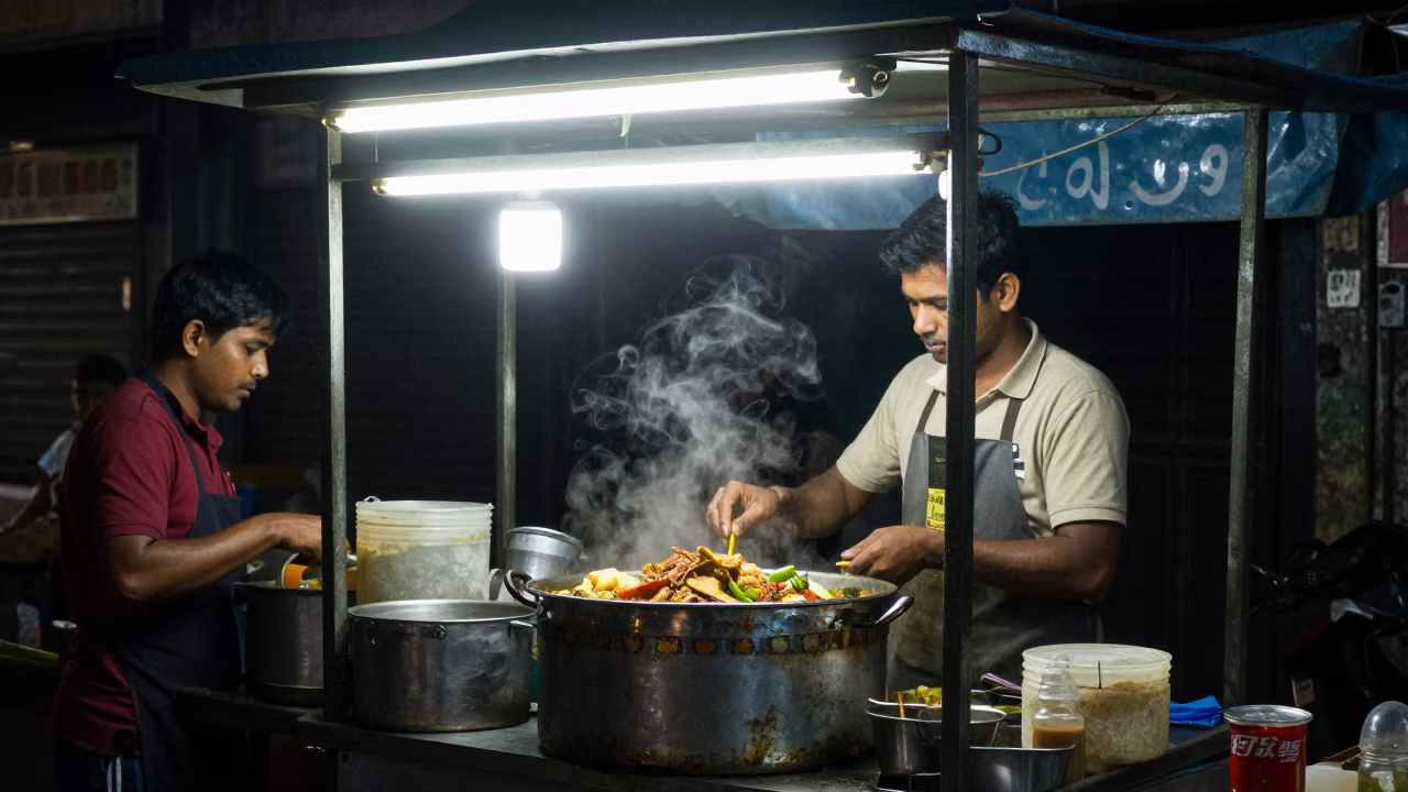 Food Stall in Kolkata at Deep In The Night Light in in Kolkata, India