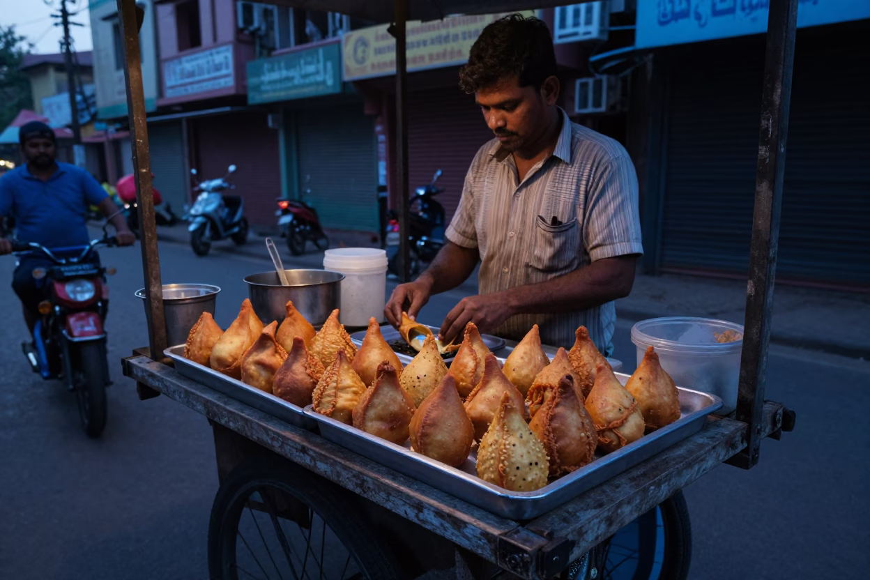 Food Stall in Kolkata at Sunrise Light in in Kolkata, India
