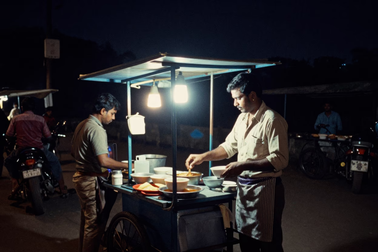 Food Stall in Kolkata at The Deepest Night Sky Light in in Kolkata, India