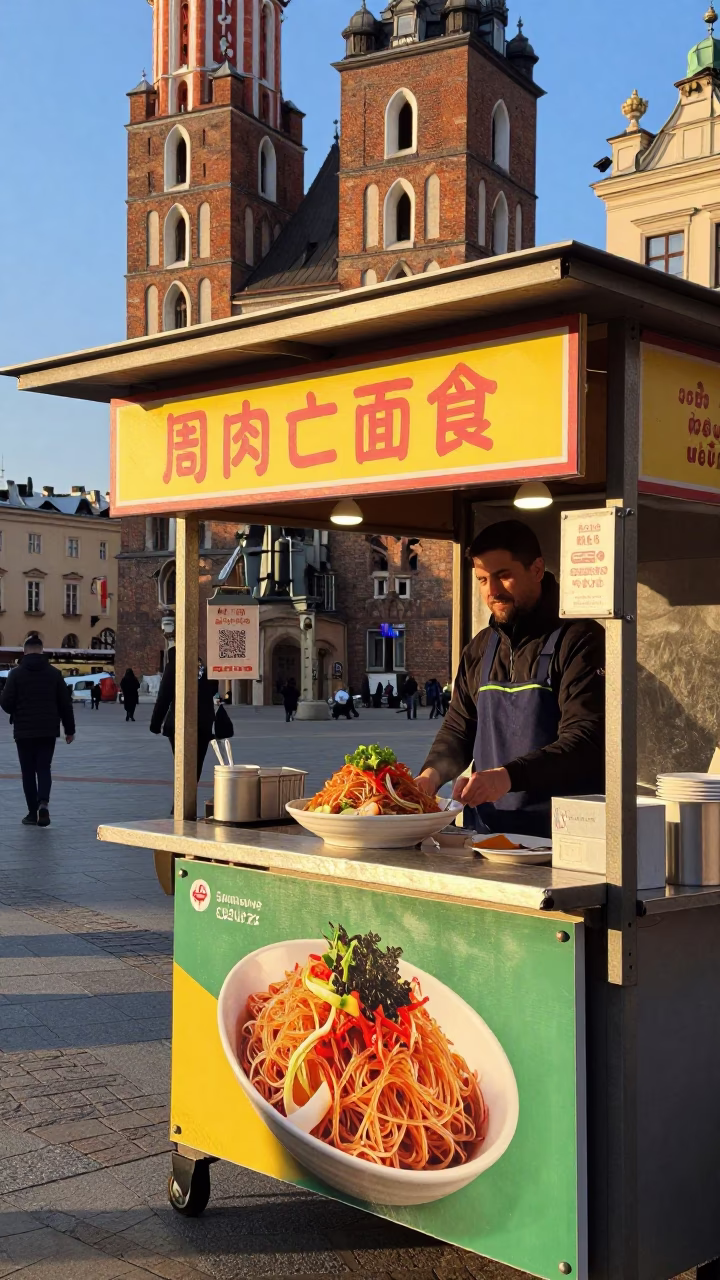 Food Stall in Krakow at The Early Afternoon Light in in Krakow, Poland