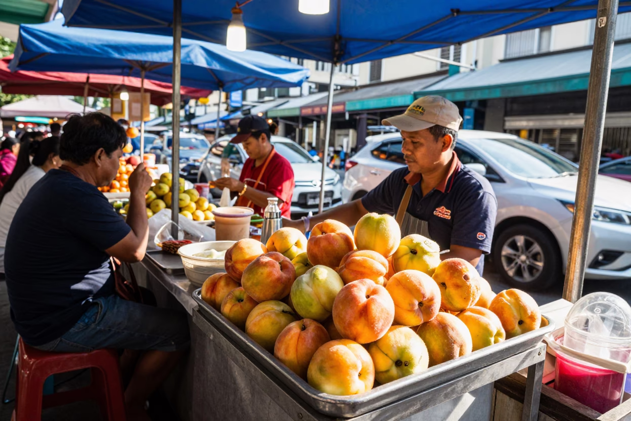 Food Stall in Kuala Lumpur at Bright Midmorning Light in in Kuala Lumpur, Malaysia