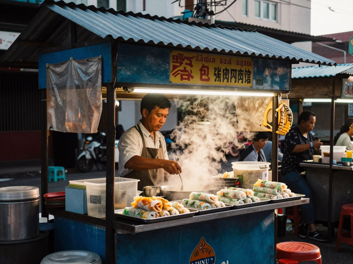 Food Stall in Kuala Lumpur at Clear Late-afternoon Light in in Kuala Lumpur, Malaysia