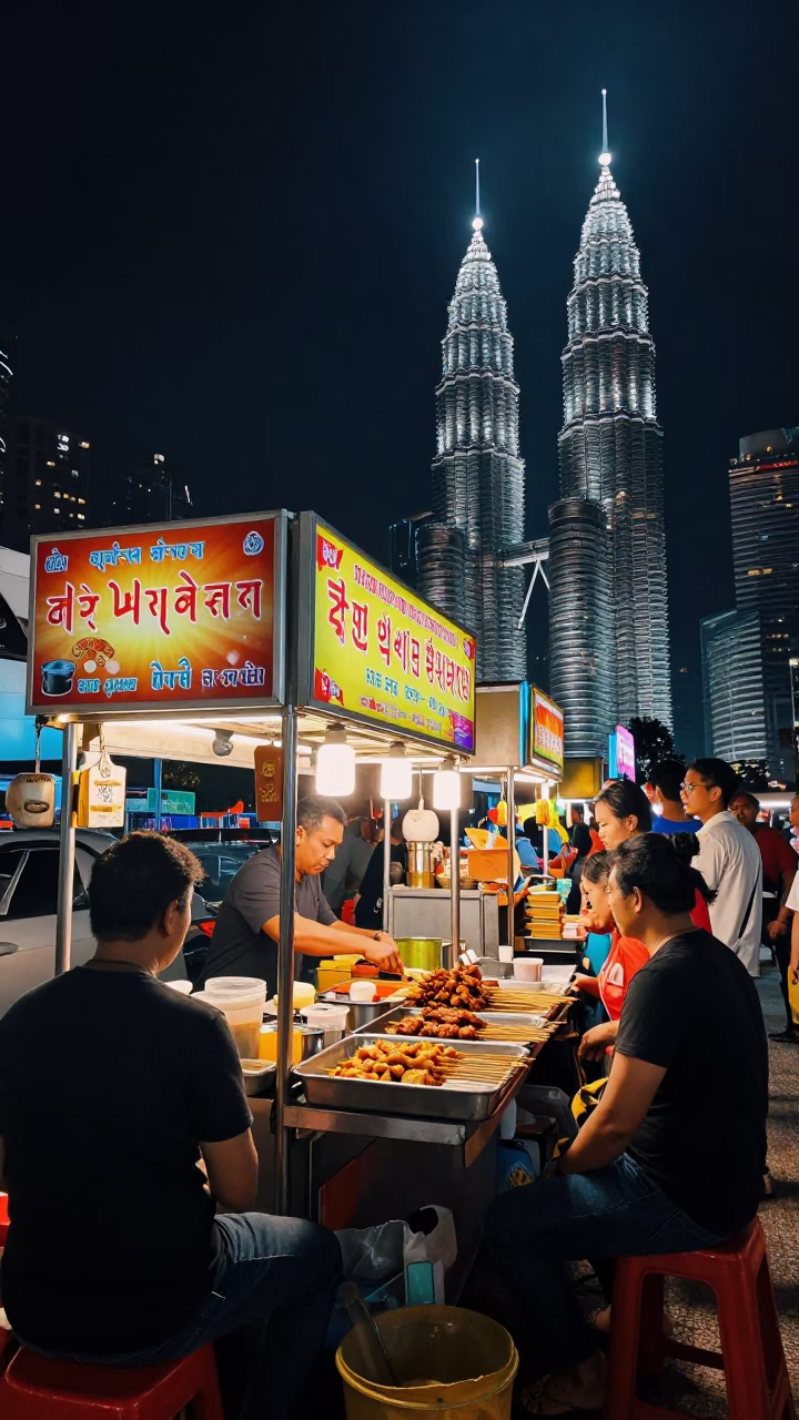 Food Stall in Kuala Lumpur at The Deepest Night Sky Light in in Kuala Lumpur, Malaysia