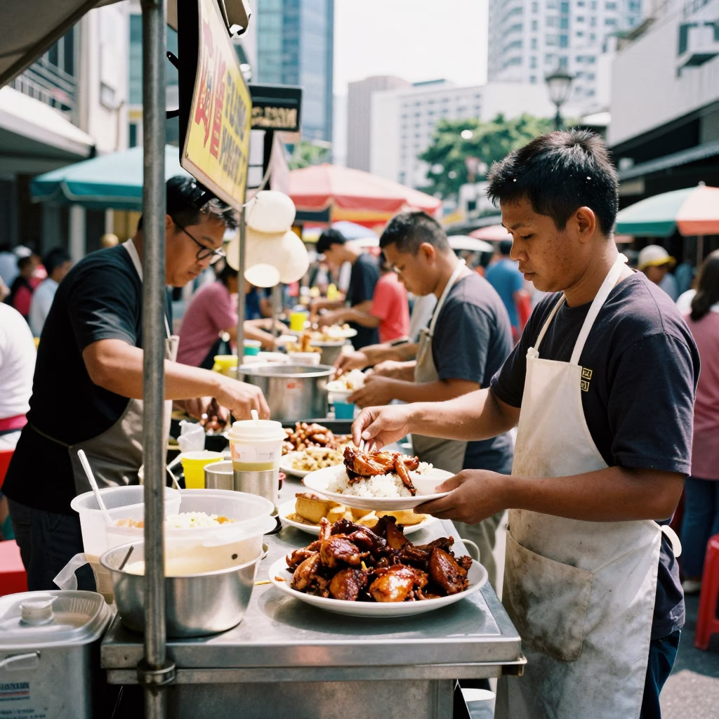 Food Stall in Kuala Lumpur at The Flat Glare Of Noon Light in in Kuala Lumpur, Malaysia