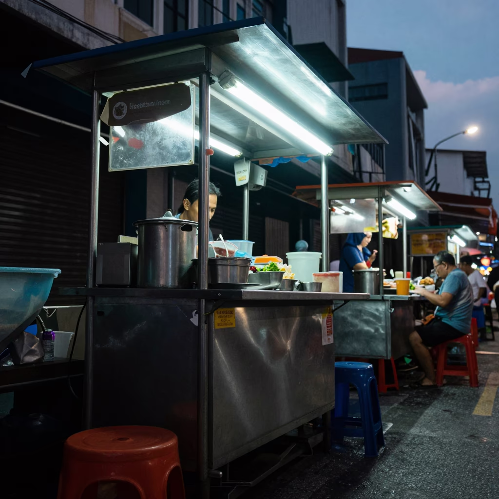 Food Stall in Kuala Lumpur at The Predawn Darkness Light in in Kuala Lumpur, Malaysia