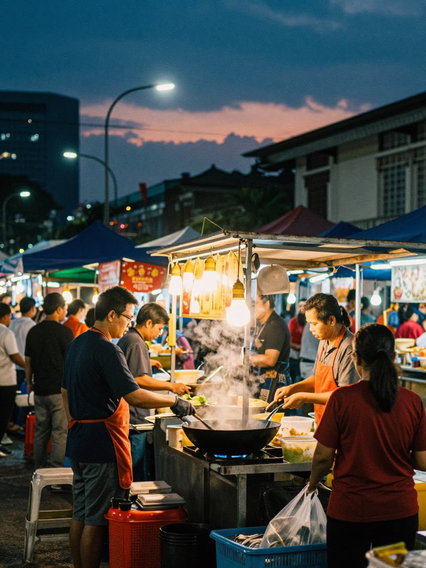 Food Stall in Kuala Lumpur at Twilight in in Kuala Lumpur, Malaysia