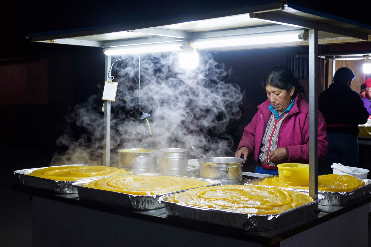 Food Stall in La Paz at Deep In The Night Light in in La Paz, Bolivia