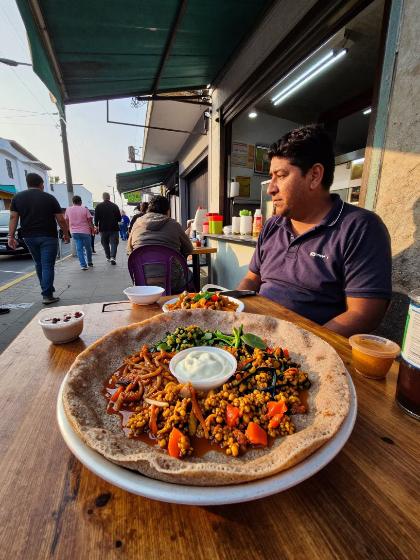 Food Stall in Lima at Clear Late-afternoon Light in in Lima, Peru