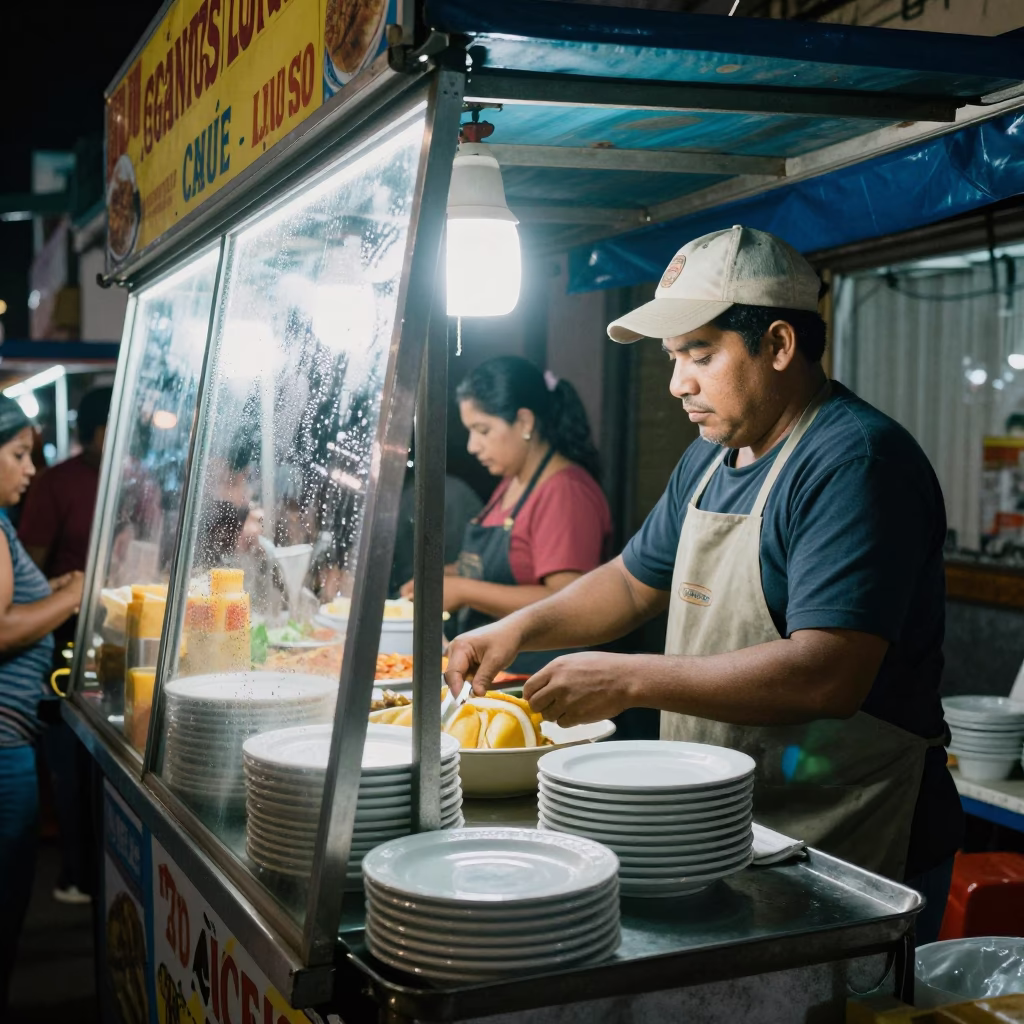 Food Stall in Lima at Late At Night Light in in Lima, Peru