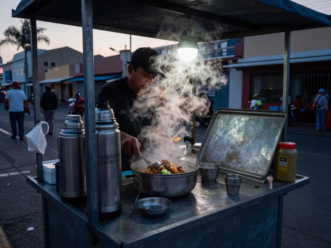 Food Stall in Lima at Sunrise Light in in Lima, Peru